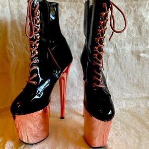 Pleaser Black and Pink Platform Ankle Boots